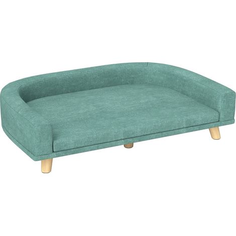 Couchage canapé chien vert surélevé 98x67x25cm pieds bois coussin confortable - Idéal grands chiens maison (1/5)