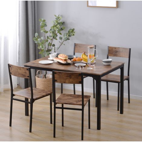 CHICFURN Conjunto de mesa de comedor con 4 sillas 108x65 cm MDF PVC marrón (1/5)