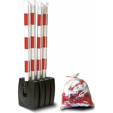 Moravia Kettenständer Set klappbar rot/weiß 4 Pfosten 50 x 900 mm + 10 m Kette 4 Stk.