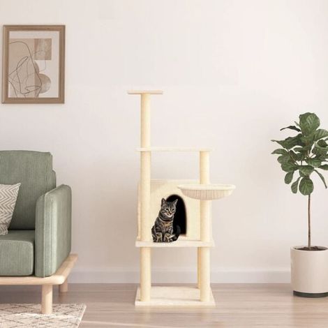 Arbre à chat avec griffes en sisal couleur crème, 132 cm