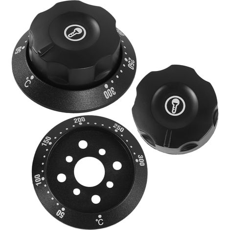 Ensemble de deux boutons de commande universels pour four avec contrôle de température (50-300°C), noir, avec perforation de 8 mm.