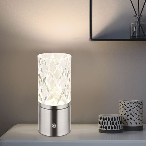 Tischleuchte mit Touchdimmer LED Nachttischlampe Akku Tischlampe Wohnzimmerlampe, Acryl, Chrom, Metall, 2,5W 185lm warmweiß-kaltweiß, DxH 8x19 cm