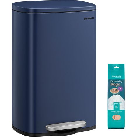 Poubelle Cuisine 50 L, Poubelle Bureau, Fermeture en Douceur, avec Pédale, en Acier, Seau Intérieur, Bleu LTB050L02 (1/5)
