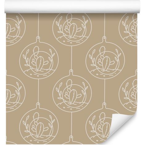 Papier peint cactus beige pour salon et chambre 50x1000 cm (1/5)