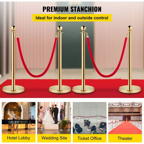 4 Poteaux de Guidage Séparation d'Or avec 2 Cordes en Velours Rouges 1,5 m, 4 PCS Fils d'Attente de Queue Poteau Individuel de Sécurité 96 cm Hauteur Barrière de Queue pour Contrôle de Foule (1/5)