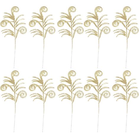 10 feuilles de Noël pailletées, décorations de Noël, feuilles artificielles-41X8CM-Golden (1/3)