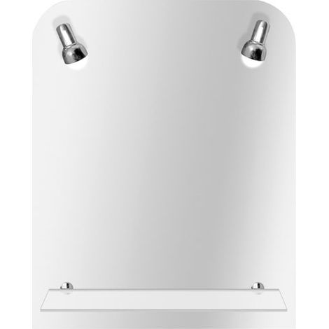 Specchio Danilo con bordi lucidi, 2 faretti, 65x50cm - Mp Glass