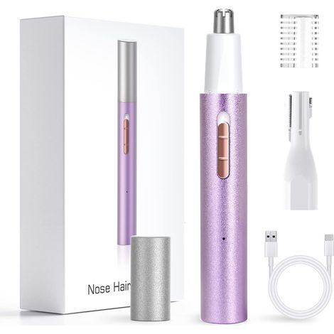Women's 2-in-1 Rechargeable Nose Trimmer for Eyebrows and Facial Hair with Powerful Motor and Double Blades, Easy to Clean (1/5)