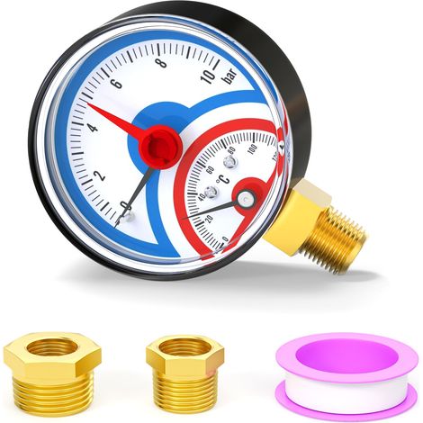 Manomètre de température de chaudière,0120℃ 1/4"BSP 2.5"FACE DIAL,avec pointeur de remise à zéro,avec douille hexagonale 1/2" BSP et 3/8" BSP, montage inférieur (1/5)