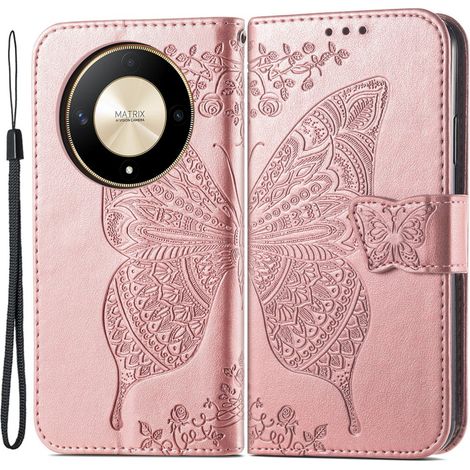 Custodia a libro per Honor Magic 6 Lite 5G, farfalla, oro rosa (1/5)
