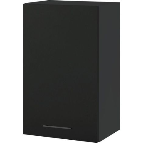 Meuble haut de cuisine Lovia noir Mat 1 porte L 45 cm - Porte avec poignée apparente Black (1/4)