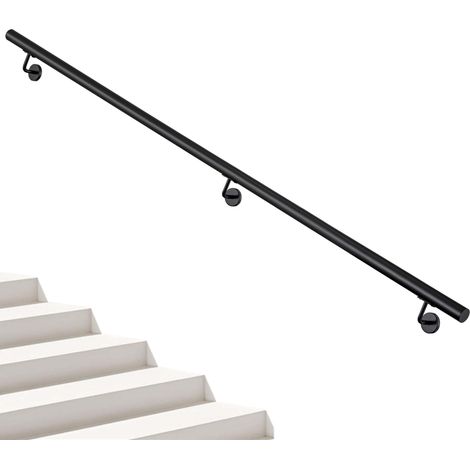 AICA Pasamanos de acero inoxidable 304 negro mate, 240 cm con 3 Soportes, Interior y Exterior