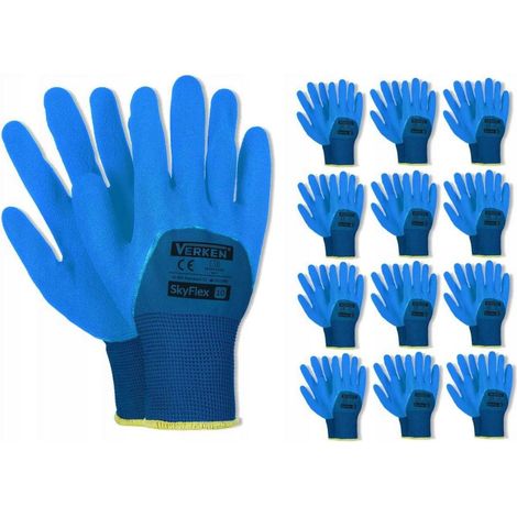 12 Paar robuste und dicke Verken SKYFLEX Arbeitshandschuhe aus Latex, Größe 9 (L)