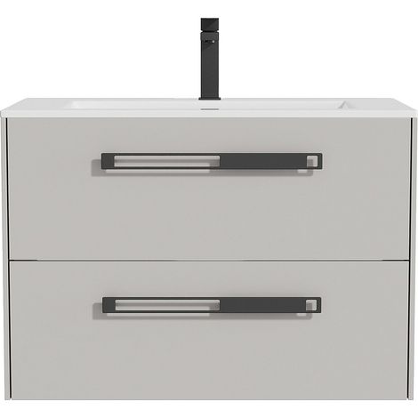 Mobile sotto lavabo sospeso con lavabo da incasso e rubinetto Grigio 80 cm - FELNA (1/4)