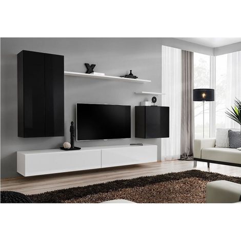 Ensemble meuble TV mural  - Switch II - 270 cm x 160 cm x 40 cm - Noir et blanc - Livraison gratuite