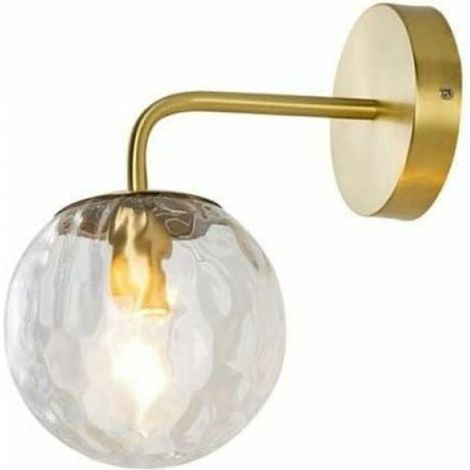 Applique Murale - Globe Verre Blanc - Structure Laiton Satiné - E27 - Pour Salon Chambre Cuisine Couloir - 15 x 26,5 cm - 1 Pièce