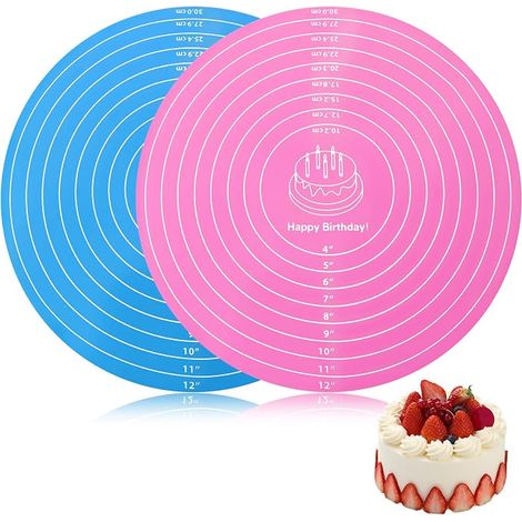 2 pièces, tapis à gâteaux rond en silicone de 12 pouces, tapis de cuisson avec mesures, feuilles antiadhésives réutilisables, plateau résistant à la chaleur pour la pâte à biscuits et pâtisseries (ros (1/4)