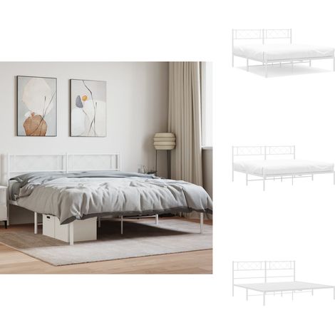 Cadre de lit métal sans matelas et tête de lit blanc 160x200 cm - Cadre De Lit Metal - Lit Double - Lit Blanc - Meuble Chambre - Literie (1/5)