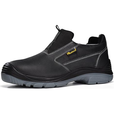 Men's L-7525BK Safety Shoes - Steel Toe Cap - Breathable Embossed Cowhide Leather Safety Shoes - Memory Foam Insoles - Steel Plate (1/5)