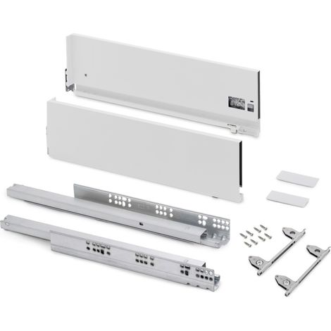 Emuca Cassetto esterno Vertex con regolazione 3D altezza 178mm, 40kg, profondità 450mm, Acciaio, Verniciato bianco