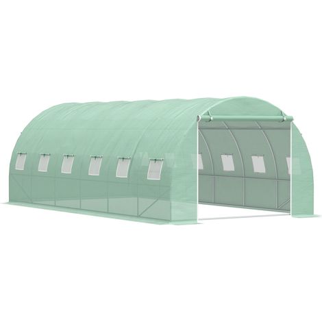 6 x 3 x 2 m Polytunnel Greenhouse with Roll-up Door and 12 Mesh Windows, Walk-in Garden Tunnel Warm House Tent with UV-resistant PE Cover and Galvanised Steel Frame, Green