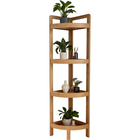Étagère d'angle en Bambou, 4 étagères, H x L x P : 105,5 x 23 x 23 cm, Gain de Place, Couleur Naturelle (1/5)
