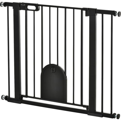 Barrière de sécurité animaux portillon 76 x 103 x 3 cm fermeture automatique double verrouillage moderne en acier noir (1/5)