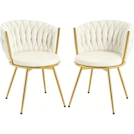 2 sillas de comedor giratorias de terciopelo beige con respaldo acolchado y patas metálicas (1/5)