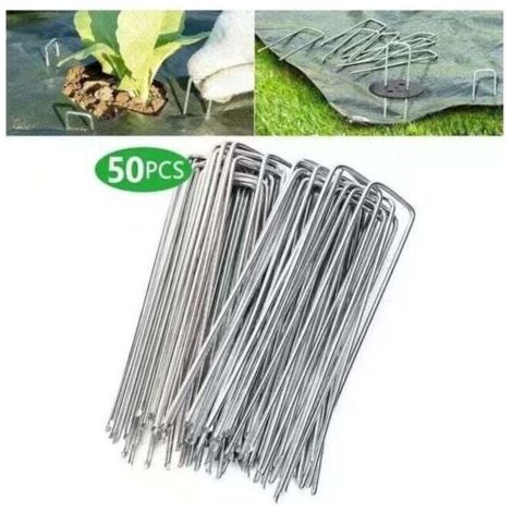 Lot de 50 piquets de fixation en acier galvanisé pour bâche anti-mauvaises herbes - 200x40mm - Ø2,5mm (1/4)
