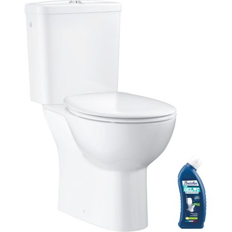 Grohe – WC à poser sans bride – Sortie horizontale – Abattant frein de chute déclipsable – Mécanisme de chasse 3/6L – Porcelaine vitrifiée
