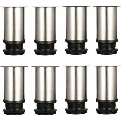 Lot De 8 Pieds De Meubles, Réglables Pied Pieds De Meubles - Chrome Métal - Hauteur Réglable (Total: 80-95mm)