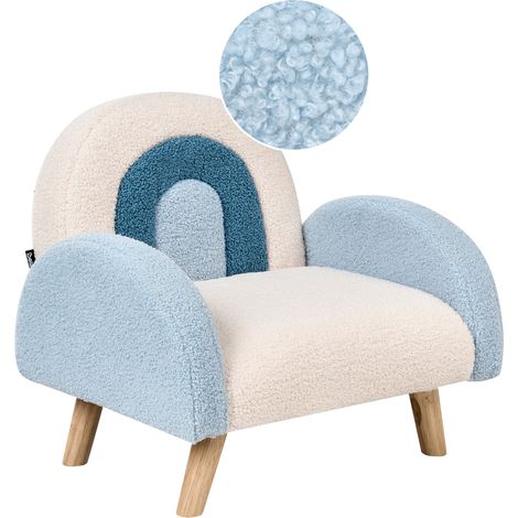Sillón infantil arcoíris silla tapizada para niños patas de madera azul claro Ombo