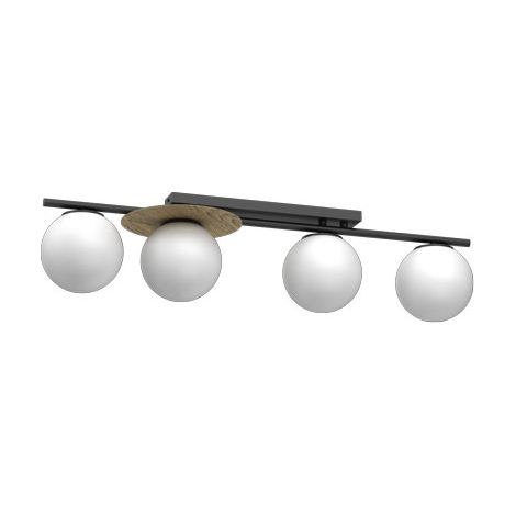 Plafonnier noir/bois 4 globes blancs E27 Luminex Orbital