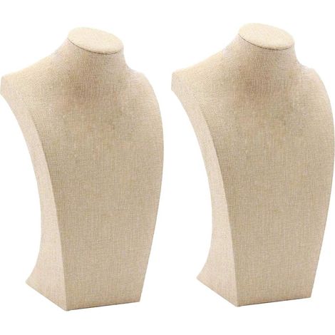 2-Piece Necklace Display Bust Jewelry Stand, Linen Beige - 115200mm & 175290mm
