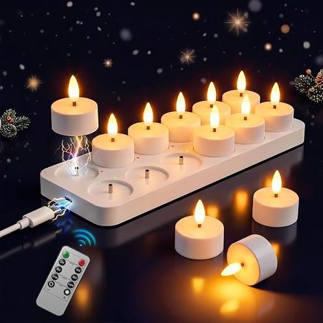 Bougie LED Rechargeable, Chauffe Plat avec Télécommande et à minuterie, Flamme Vacillante Autonomie h pour Décoration Anniversaire Halloween Maison (1/5)
