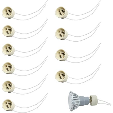 10 Pièces GU10 Douille de Lampe Céramique, Support Lampe GU10, Adaptateur pour Ampoules LED et Halogène, Max 300W, Tension 250V, Résistant à Haute Température, Pour Éclairage Plafond (1/5)