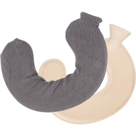 Bouillotte souple en forme de U, 1 L, à remplir d'eau, à porter autour du cou ou à l'épaule, avec housse souple, idéale pour les voyages (gris uni).