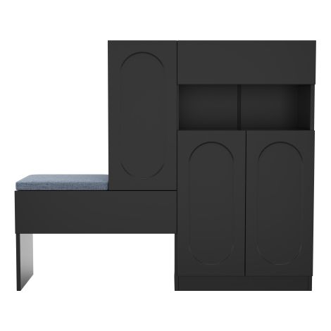 Meuble à chaussures noir avec banc, abattants, étagères réglables