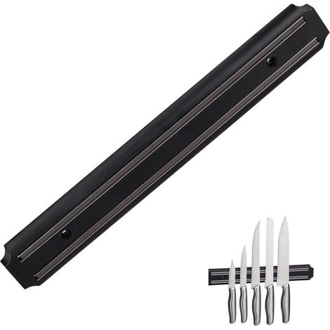 Porte couteaux aimanté, rangement outils, barre magnetique couteaux outils barre aimantée, pour couteaux ustensiles, plastique, 50 x 4.8 x 1.4cm, noir (1/4)