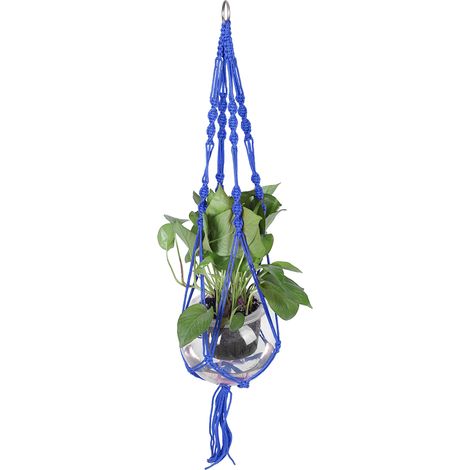 Support suspendu en macramé pour plantes d'intérieur et d'extérieur, pour suspendre plantes en pot et fleurs (bleu) (1/5)
