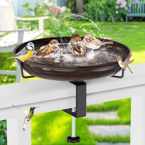 Vogeltränke aus Metall: Abnehmbare 30-cm-Schale mit verstellbarer Stahlklemme – Zur Montage auf Terrasse, Balkon, Zaun oder im Garten