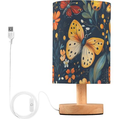 Lampe de table chevet pour chambre d'enfant avec motif papillons (1/5)