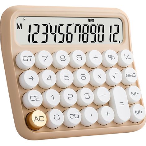 Calculatrice 12 chiffres grand écran LCD boutons larges commutateur mécanique standard pour bureau école maison couleur lait (1/5)