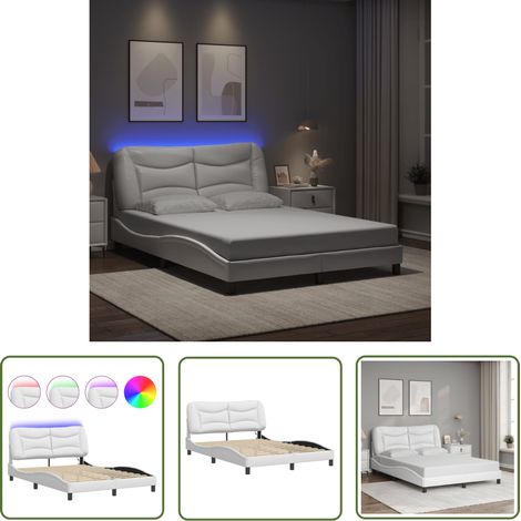The Living Store Cadre de lit avec LED sans matelas blanc 120x200 cm - Lit Plateforme - Lit Design - Lit Avec Éclairage Led - Cadre Lit Blanc - Literie Moderne (1/5)