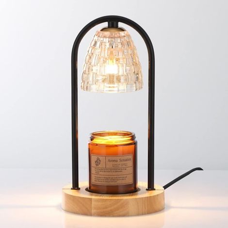 Adjustable electric candle warmer with aroma bulb for home, office, bedroom, living room, gift (Black with timer)
