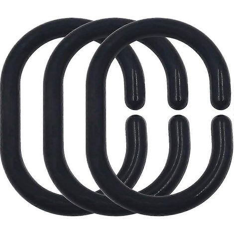 Lot de 12 anneaux de rideau de douche en plastique, crochets de suspension pour rideau de bain (noir) (1/5)
