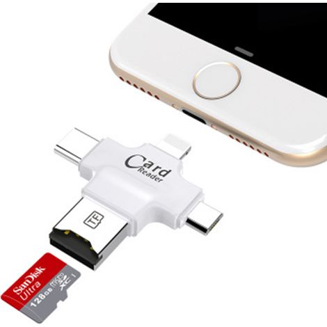 Lecteur De Carte SD - 4 Connecteurs USB Type-C Micro USB USB 2.0 Lightning - Compatible iPhone iPad Android Mac PC - Pour Carte Micro SD TF Jusqu’à 128 Go (1/5)