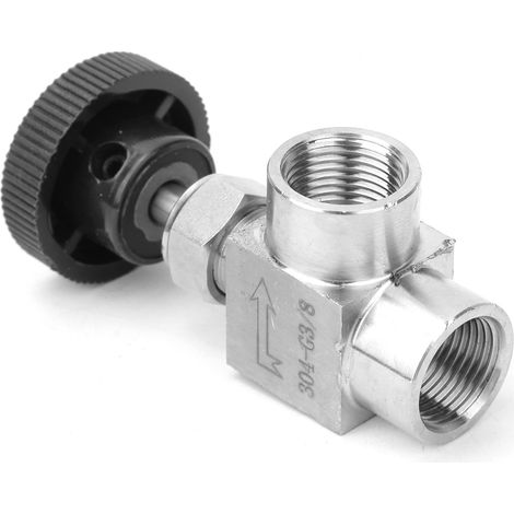 Vanne à aiguille à filetage femelle BSPP, vanne d'arrêt coudée en acier inoxydable 304 pour eau, gaz, fioul et carburant 3/8 (1/3)
