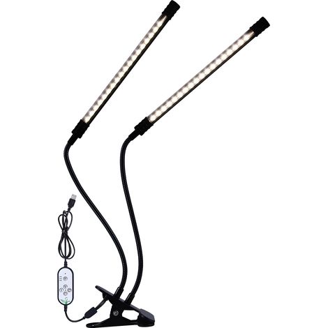 Lampe de croissance LED à double tête, lumière blanche à spectre complet, minuterie 4/8/12 h, 5 niveaux de luminosité, pince de fixation pour plantes d'intérieur, semis, lampe de croissance USB à col (1/5)