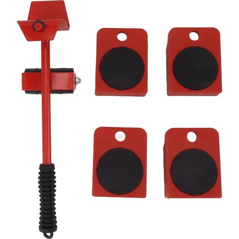 Ortviai Kit de Déplacement de Meubles Lourds avec Roulettes Universelles et Levier – Acier Robuste, 4 Roulettes + 1 Levier (1/5)